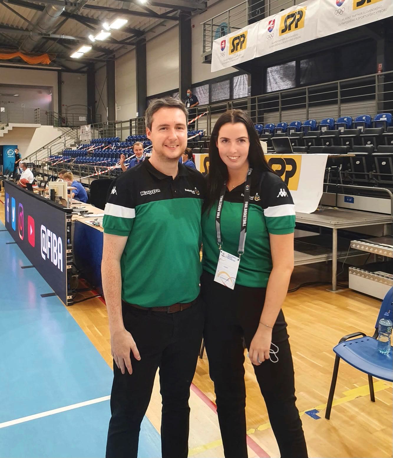 The couple in Basketball Ireland kit at the officials' table